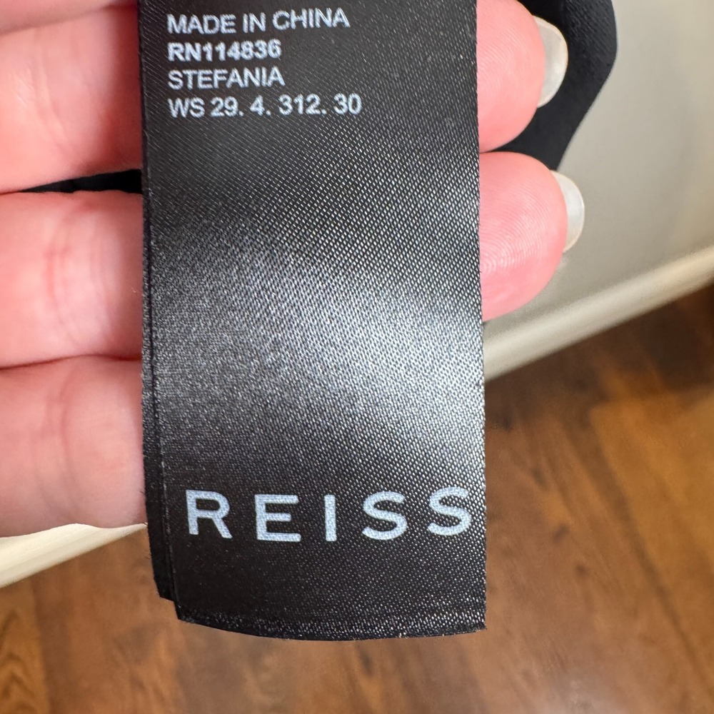 Reiss Stefania Printed Mini Day Dress Black Yellow Gold Drawstring Waist US 8 - Picture 11 of 12